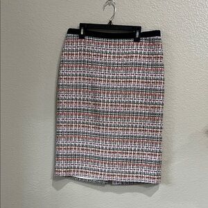 Talbots Women’s Black White Pink Tweed Pencil Midi Skirt Sz 8 Business Chic